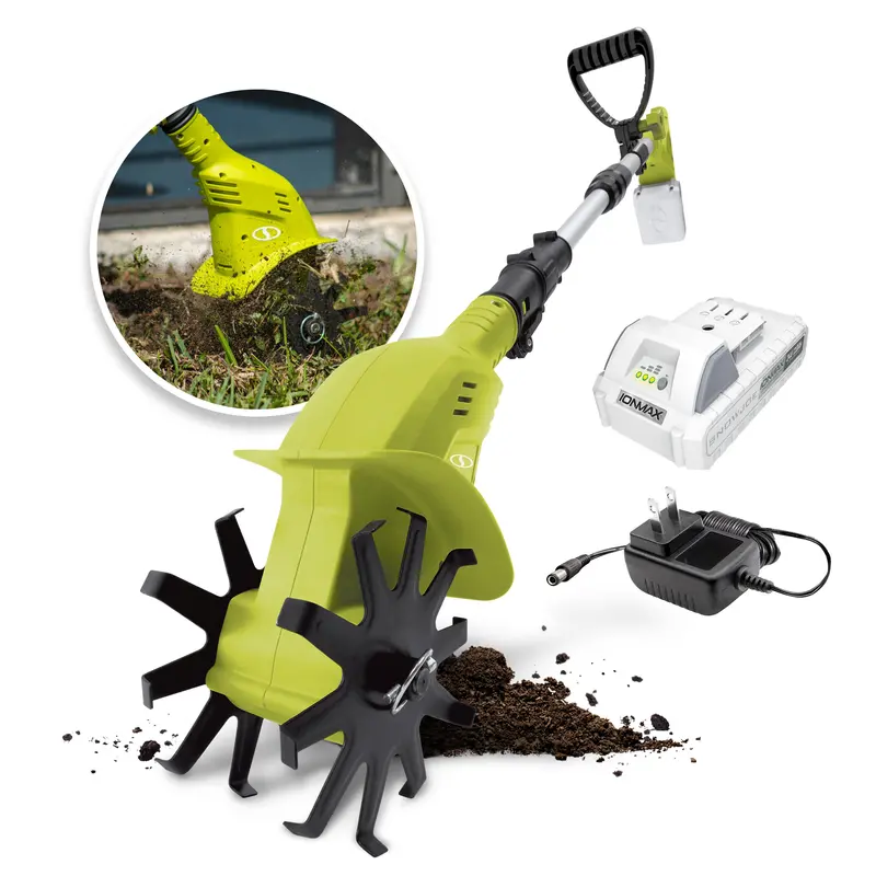 24V Cordless Garden Tiller And Cultivator Kit – 6-Inch Blade, Includes 2.0-Ah Battery And Charger (Green) 1