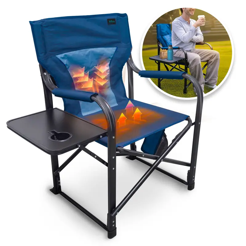 24V Heated Director’S Seat – 21-Inch Width, 3 Heat Levels, Blue Finish With Battery And Charger 1