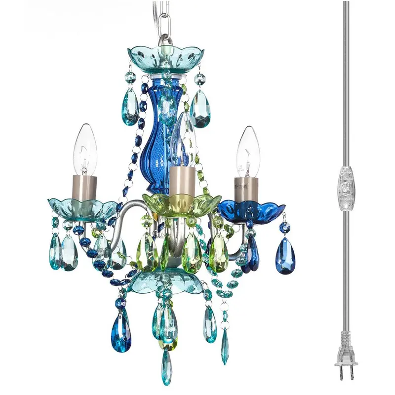 3-Light Blue And Green Plug-In Chandelier 1