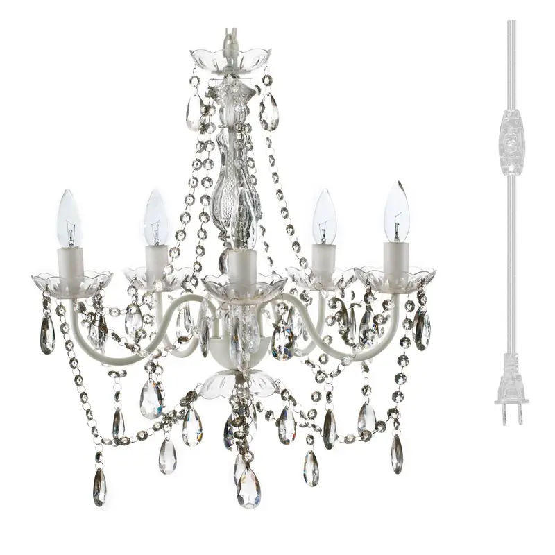 5-Light Crystal White Plug-In Chandelier 1