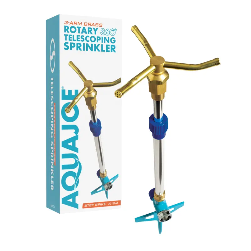 Aqua Joe 3-Arm Brass Rotary Sprinkler With 360° Telescoping Design | Up To 1390 Sq. Ft. Coverage 1