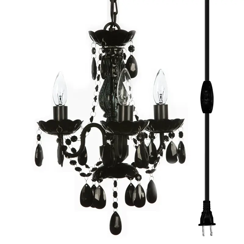 Black Plug-In Chandelier With Three Integrated Lights 1