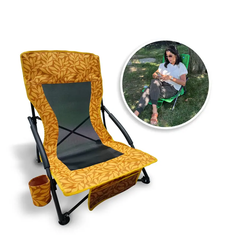 Bliss Hammocks Bbc-353-Al Amber Leaf Collapsible Beach Chair With Cup Holder – Includes Storage Bag, 275 Lb Rating 1