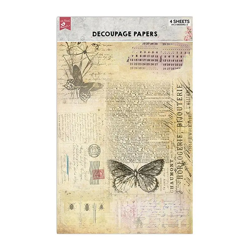 Butterfly Chronicle Decoupage Paper Pack – Four A4 Vintage-Inspired Sheets 1