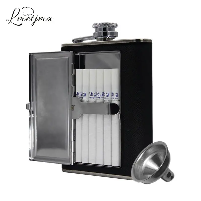 Compact 5 Oz Stainless Steel Hip Flask With Dual-Use Cigarette Case 1