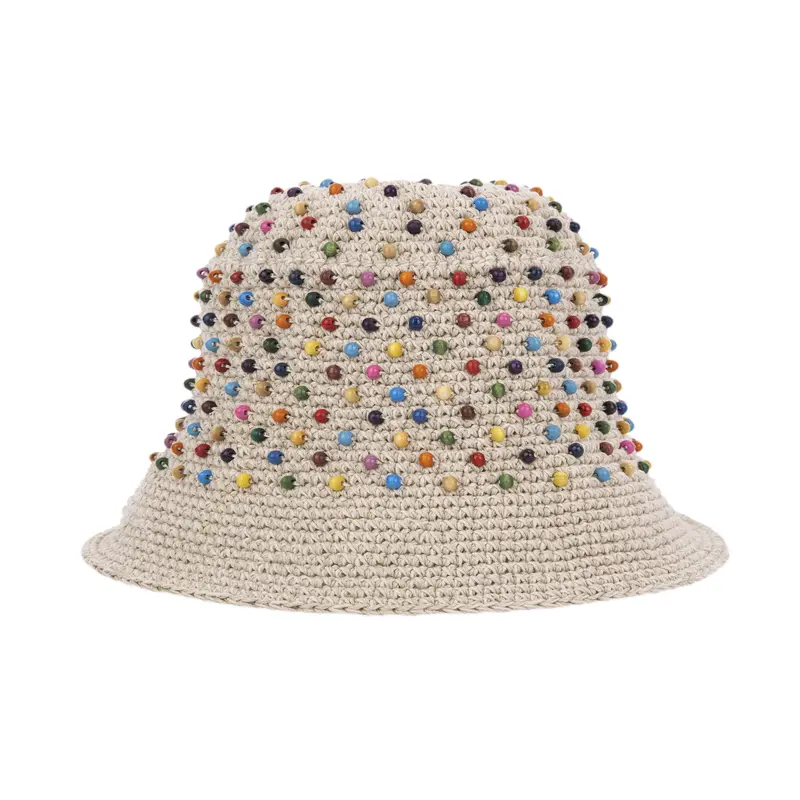 Lanie Bucket Hat – Hand-Crocheted With Ecru Yarn And Mixed Beads 1
