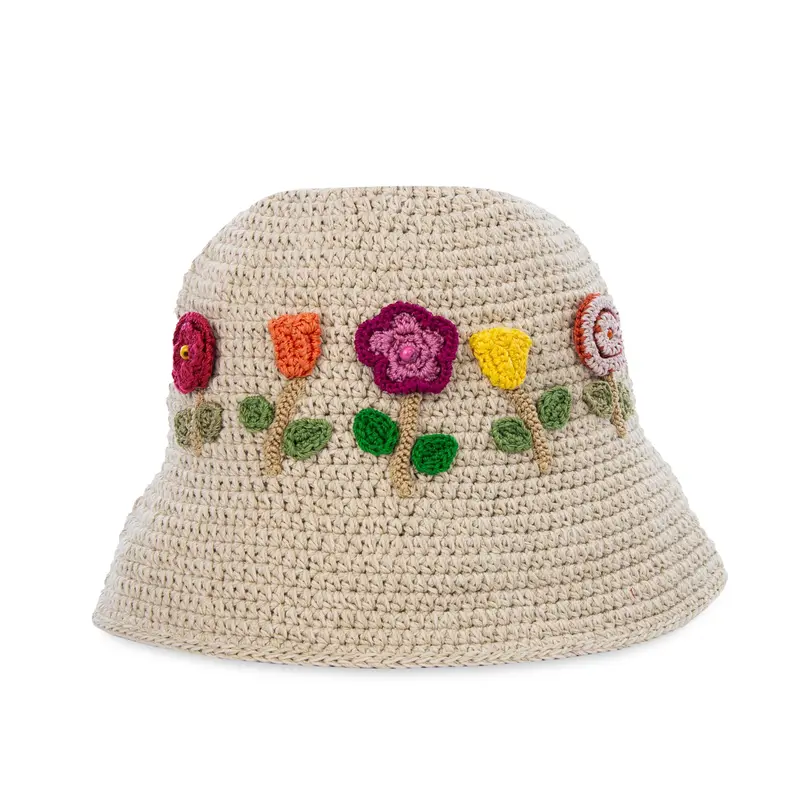 Lanie Flower Ecru Hand-Crocheted Bucket Hat 1