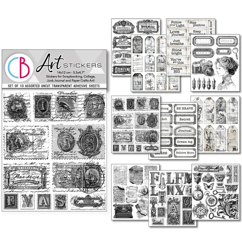 Lithograph-Inspired 10-Page Decorative Sticker Collection 1