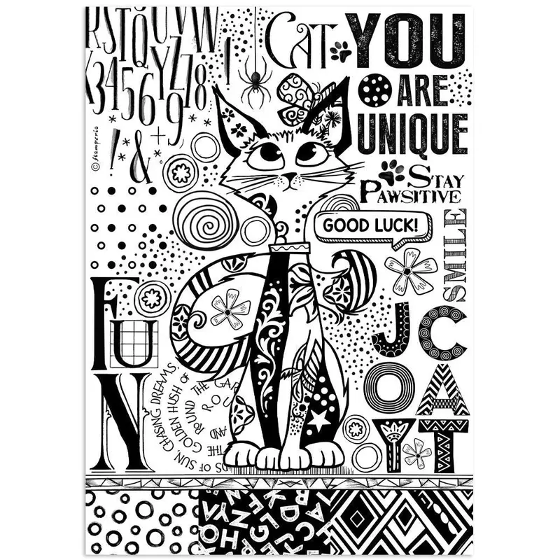 Monochrome Cat-Themed A4 Rice Paper Sheet – Furry Friends Collection 1