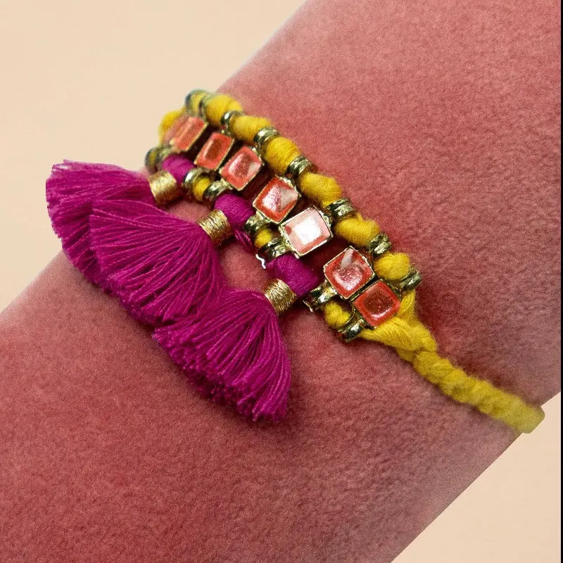 Mustard And Fuchsia Tassel Accent Bracelet – Black Friday Special 1