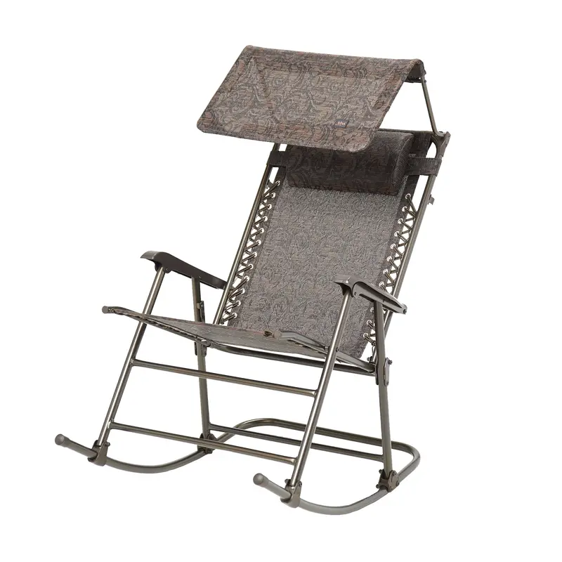Outdoor Rocking Chair With Canopy – 29-Inch Seat Width, Brown Jacquard Upholstery 1
