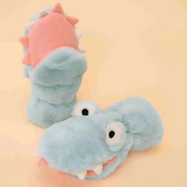 Pale Blue Kids Goofy Monster Faux-Fur Mittens 1