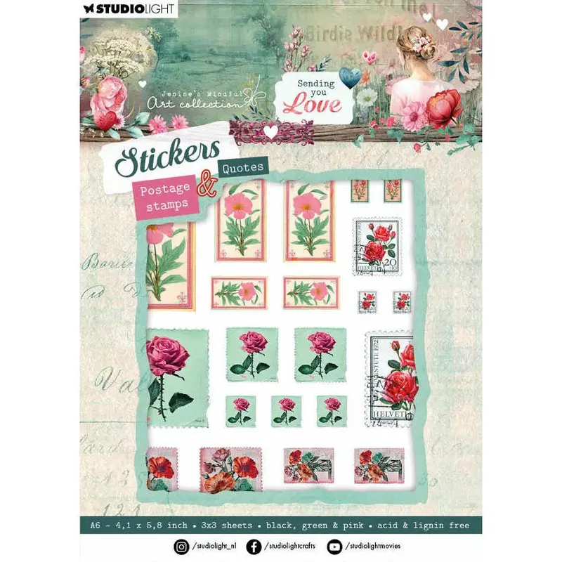 Sending You Love Themed Postage-Style Quote Sticker Pack 1