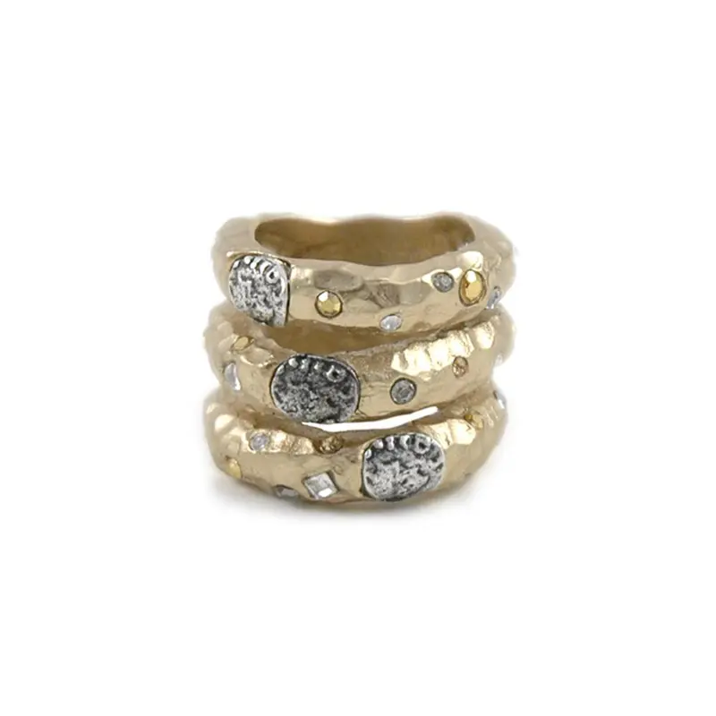 Three-Tier Gold Tuscany Coin Ring – Stackable Statement Band 1