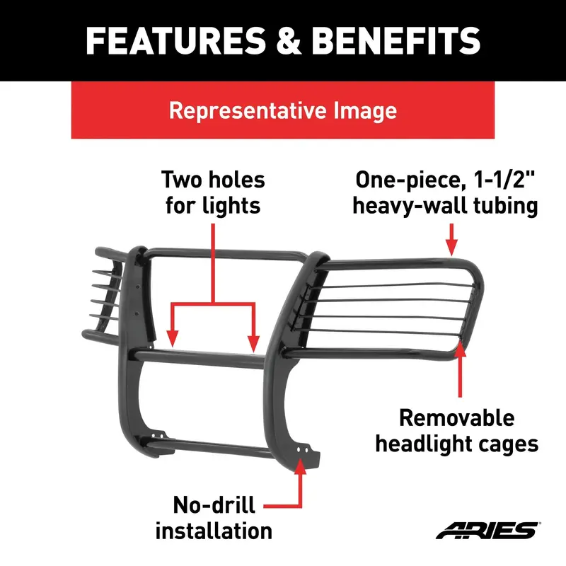 Aries 1044 - Black Steel Grille Guard, Select Jeep Grand Cherokee 1